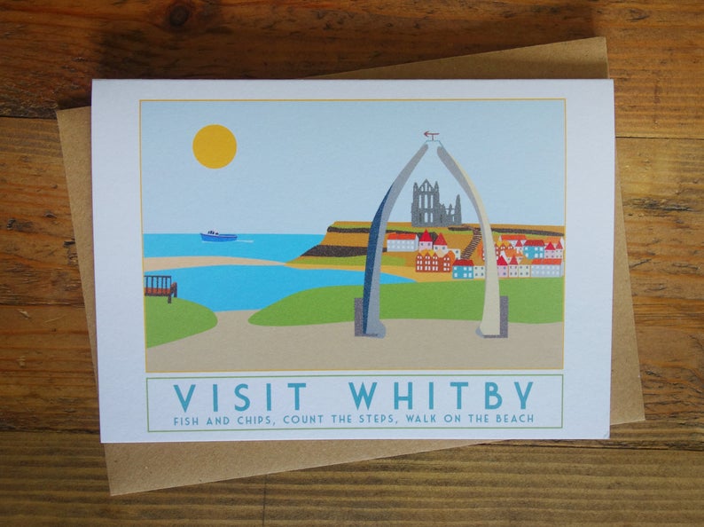 Whitby greetings card - tourism poster inspired - Sweetpea and Rascal - seaside - Yorkshire coast