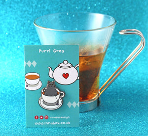 Purrl Grey - Cat Tea pin - Enamel Pin - Innabox - self care