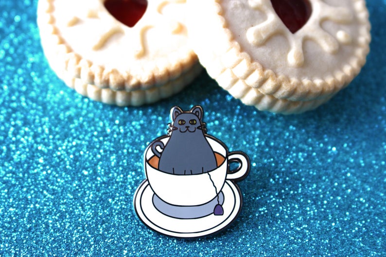 Purrl Grey - Cat Tea pin - Enamel Pin - Innabox - self care