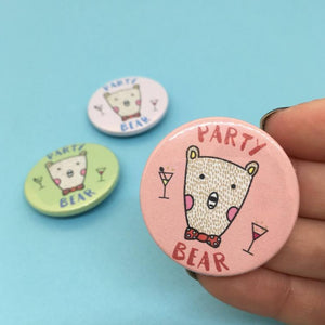 Party Bear Button Badge - Thriftbox