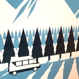Campervan Mountains Screen print - Art print  - Adventurers - Scandinavian Design - Or8 Design