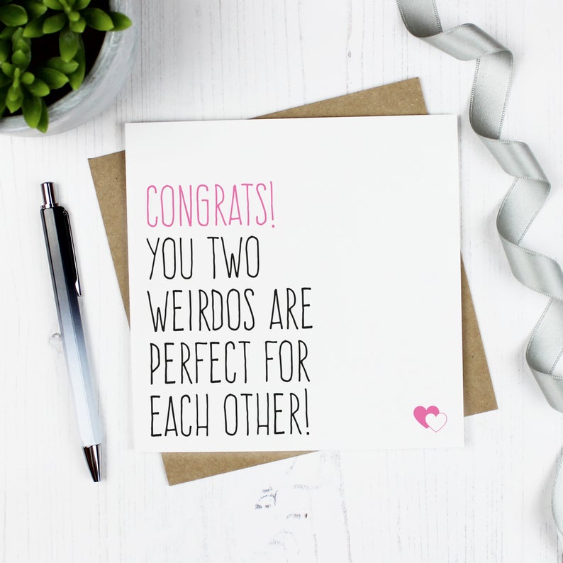 Congrats, you two weirdos are perfect for each other! - Engagement, wedding, anniversary card - Purple Tree Designs
