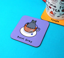 Load image into Gallery viewer, Purrl Grey coaster - Innabox - Puns - Cat lover gift - Tea Lovers
