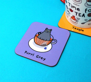 Purrl Grey coaster - Innabox - Puns - Cat lover gift - Tea Lovers