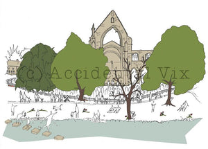 Bolton Abbey Greetings Card - Accidental Vix Prints - Yorkshire illustrations