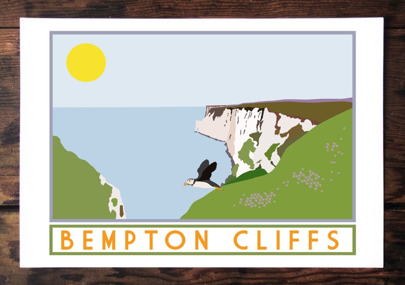 Bempton Cliffs tourism inspired poster print - Sweetpea & Rascal - Yorkshire coast