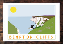 Load image into Gallery viewer, Bempton Cliffs tourism inspired A3 poster print - Sweetpea &amp; Rascal - Yorkshire coast
