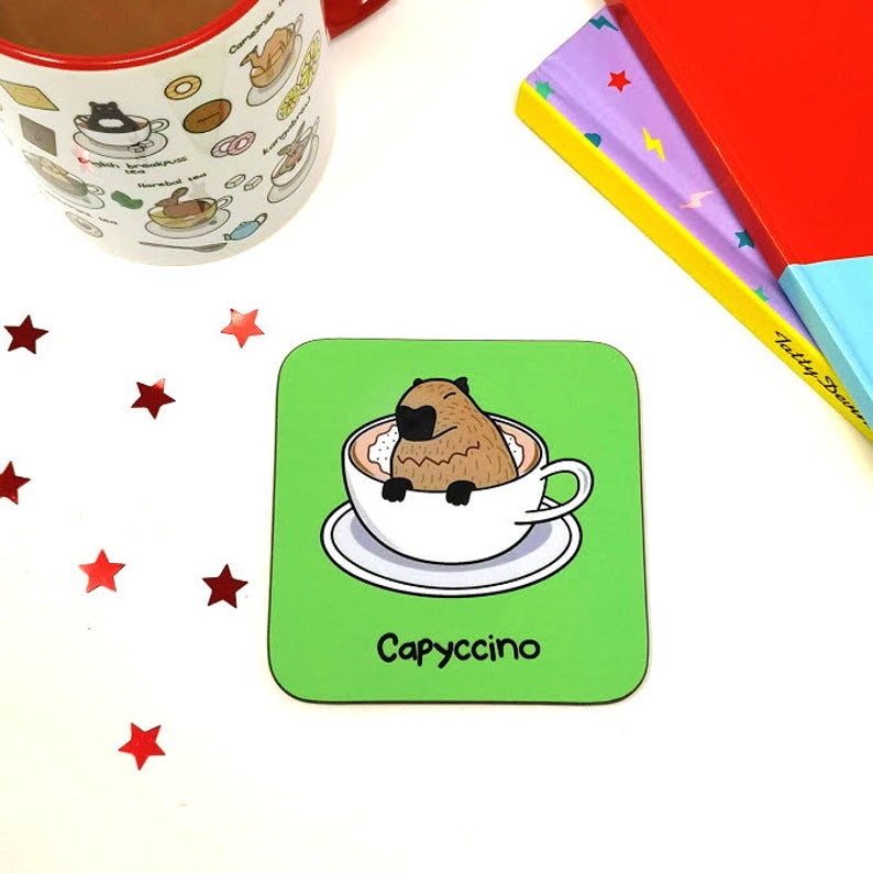 Capycino coaster - Innabox - Puns - Animal lover gift -Coffee Lovers - Capybara
