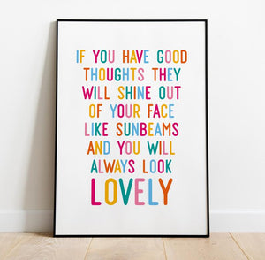 Print - Roald Dahl quote - Good thoughts - rainbow colours - Blush and Blossom