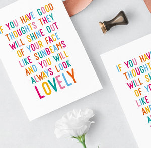 Print - Roald Dahl quote - Good thoughts - rainbow colours - Blush and Blossom