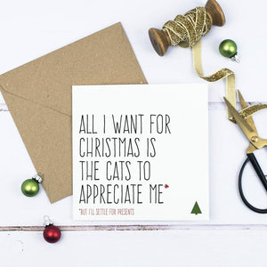 Life with Cats Christmas Card - All I want for Christmas is for the cat not to destroy the tree - Purple Tree Designs