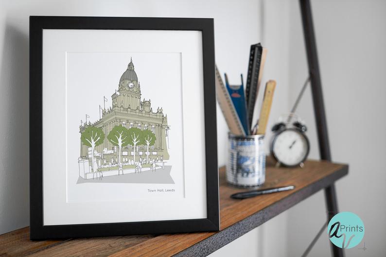 Leeds Town Hall Art Print - A3 size - Accidental Vix Prints - Leeds illustrations - Collection only