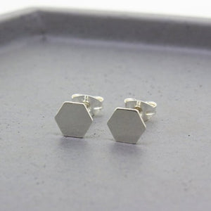 Hexagon Stud Earrings - Sterling Silver - Maxwell Harrison Jewellery