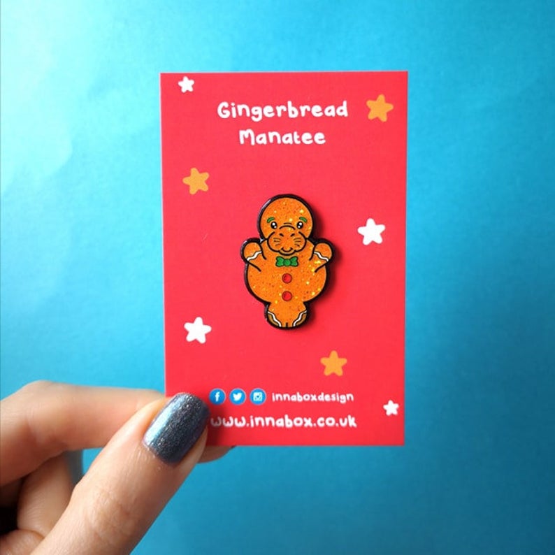 Gingerbread Manatee Enamel Pin - Funny Christmas Pins - Innabox