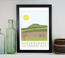 Load image into Gallery viewer, Ingleborough travel inspired poster print - Sweetpea &amp; Rascal - Yorkshire Dales - 3 Peaks
