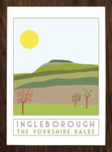 Load image into Gallery viewer, Ingleborough travel inspired A3 poster print - Sweetpea &amp; Rascal - Yorkshire Dales - 3 Peaks

