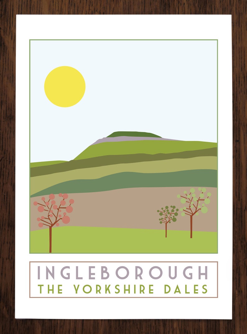 Ingleborough travel inspired A3 poster print - Sweetpea & Rascal - Yorkshire Dales - 3 Peaks