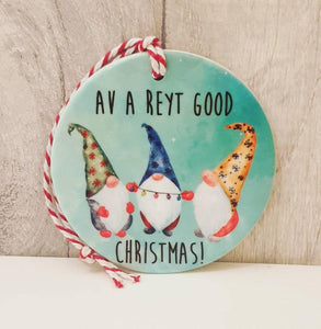 Yorkshire Gnome Christmas Decorations - Ceramic Tree Decoration - The Crafty Little Fox - Christmas Gift Idea - Yorkshire Sayings