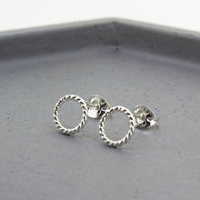 Load image into Gallery viewer, Twisted Open Circle Stud Earrings - Sterling Silver - Maxwell Harrison Jewellery
