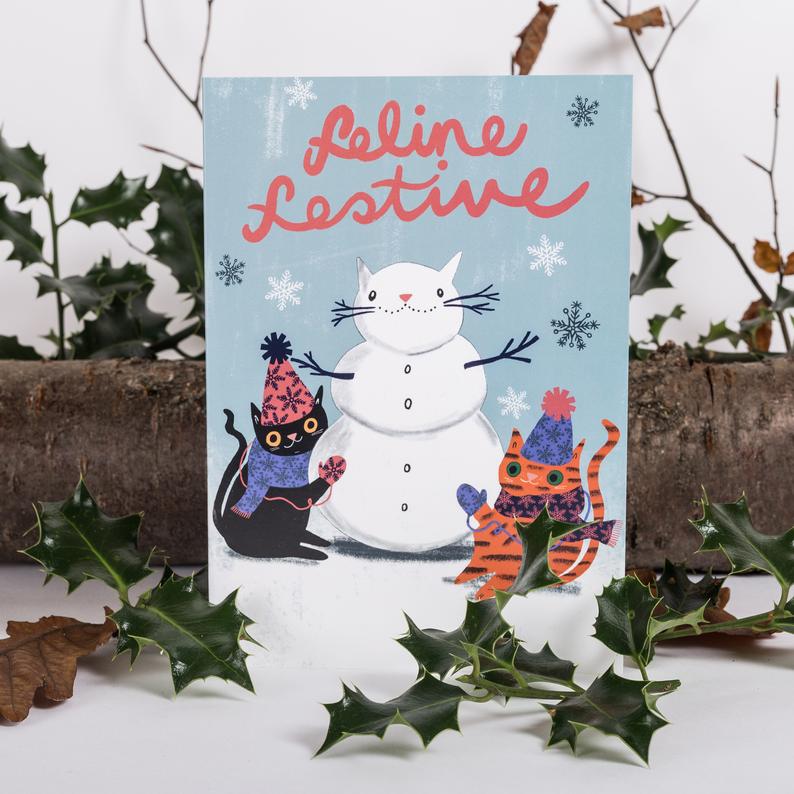 Feline Festive Christmas Card - Jenna Lee Alldread - Christmas greetings - Cat lovers