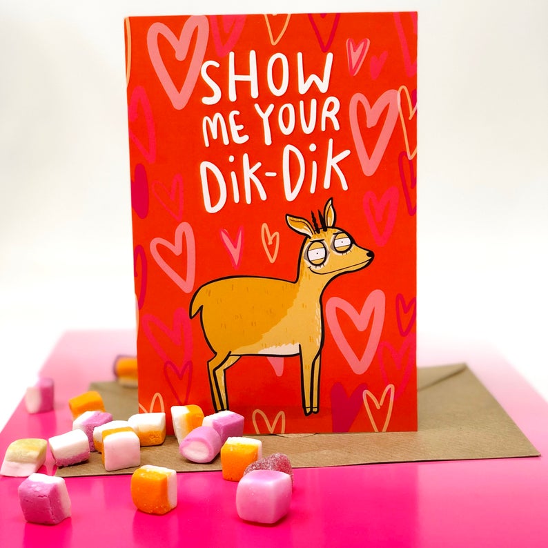 Show me your Dik Dik - cheeky Greetings card - Katie Abey - love, anniversary, Valentines