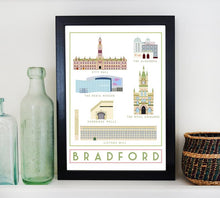 Load image into Gallery viewer, Bradford Landmarks Travel inspired poster print - Sweetpea &amp; Rascal - Yorkshire prints
