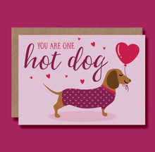 Load image into Gallery viewer, You are one Hot Dog - Sausage Dogs Greetings Card - Blush and Blossom - Love, Valentines, Anniversary
