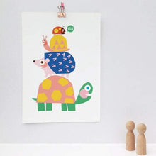 Load image into Gallery viewer, Animal Stack A4 Print - Ladybird, Hedgehog, Turtle, Snail - Emily Spikings
