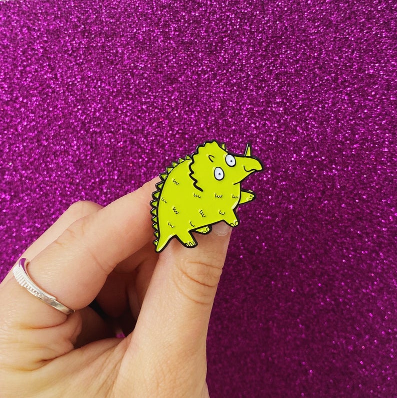 Dinosaur Enamel Pin - Try-ceratops - Tricerotop - Self care - Katie Abey