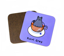 Load image into Gallery viewer, Purrl Grey coaster - Innabox - Puns - Cat lover gift - Tea Lovers
