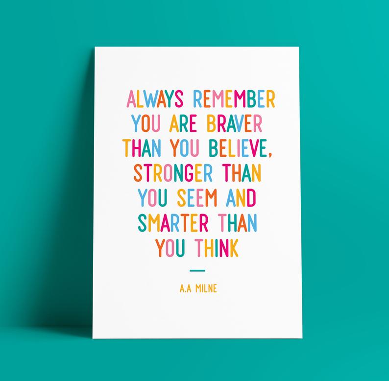 Print - Winne The Pooh A4 print - rainbow colours - Blush and Blossom - motivational gifts