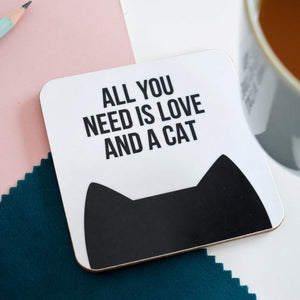 All you need is love and a cat /cats coaster - Cat Lovers - Purple Tree Designs
