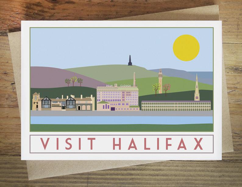 Halifax greetings card - tourism poster inspired - Sweetpea and Rascal - Yorkshire Greetings