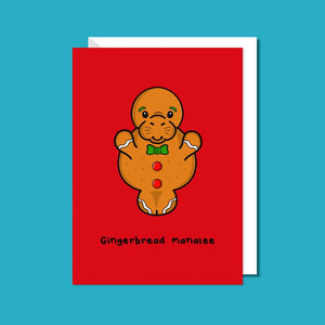 Gingerbread Manatee Christmas Card - Funny Christmas Greetings - Innabox
