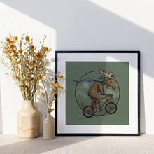 Load image into Gallery viewer, Cycling Moose Square Print - MountainManDraws
