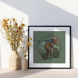 Cycling Moose Square Print - MountainManDraws