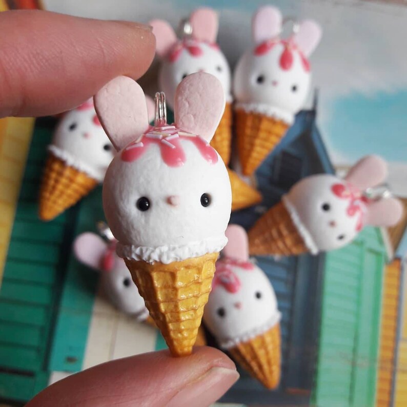 Ice cream Charms - Bunny - Bear - Pins and Noodles - Polymer Clay