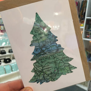 Vintage Map silhouette Christmas Tree cards - Yorkshire, Leeds - Studio Seven