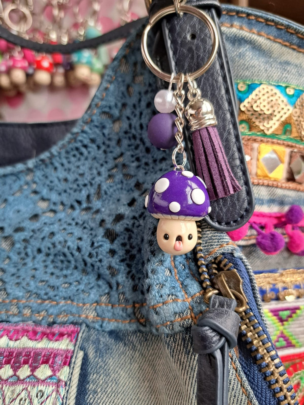 Toadstool bag charm/keyring - Pins and Noodles