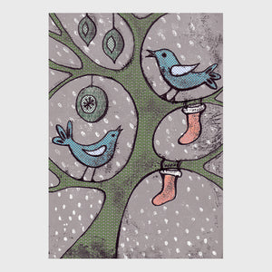 Bird/stockings Card - A6 - Snow - Rach Red Designs