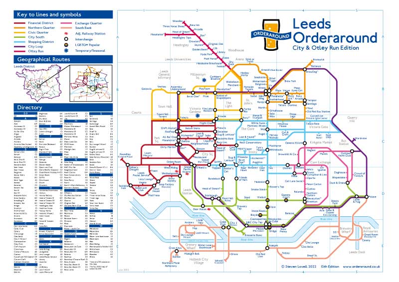 Order Around Pub Map Poster - Leeds City and Otley Run Edition - London Underground style Poster - Leeds pubs
