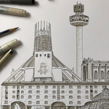 Load image into Gallery viewer, Liverpool Landmarks Collage Illustration - A4 print - Art by Arjo

