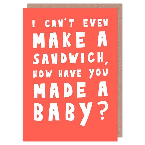 I can't even make a sandwich - New Baby Card - Whale and Bird