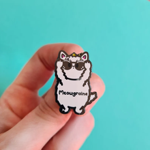 Load image into Gallery viewer, Meowgraine enamel pin - migraine - chronic illness pin badge - Invisible Illness Club - Innabox
