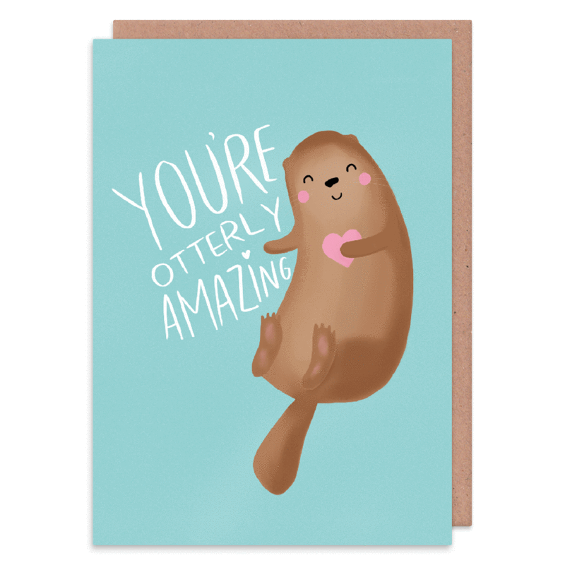 You're Otterly Amazing - cute greetings card - Otters - Whale and Bird