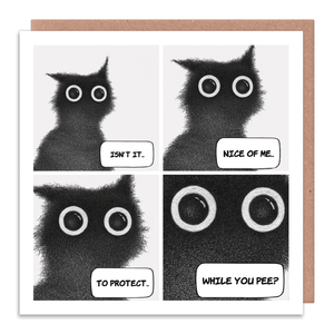 Isn't it nice of me to protect while you pee - Life with cats greetings card - Whale and Bird