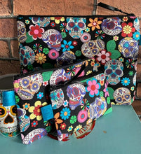 Load image into Gallery viewer, Make Up Bag - Small size - Dawny&#39;s Sewing Room - Sugar Skull fabric Zip up Pouch
