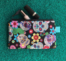 Load image into Gallery viewer, Make Up Bag - Small size - Dawny&#39;s Sewing Room - Sugar Skull fabric Zip up Pouch
