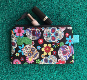 Make Up Bag - Small size - Dawny's Sewing Room - Sugar Skull fabric Zip up Pouch