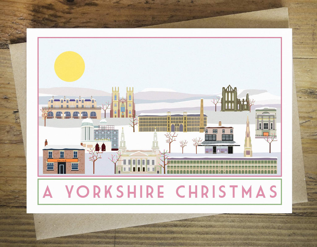 A Yorkshire Christmas - Christmas Card - Sweetpea and Rascal Travel poster inspired card - Christmas greetings